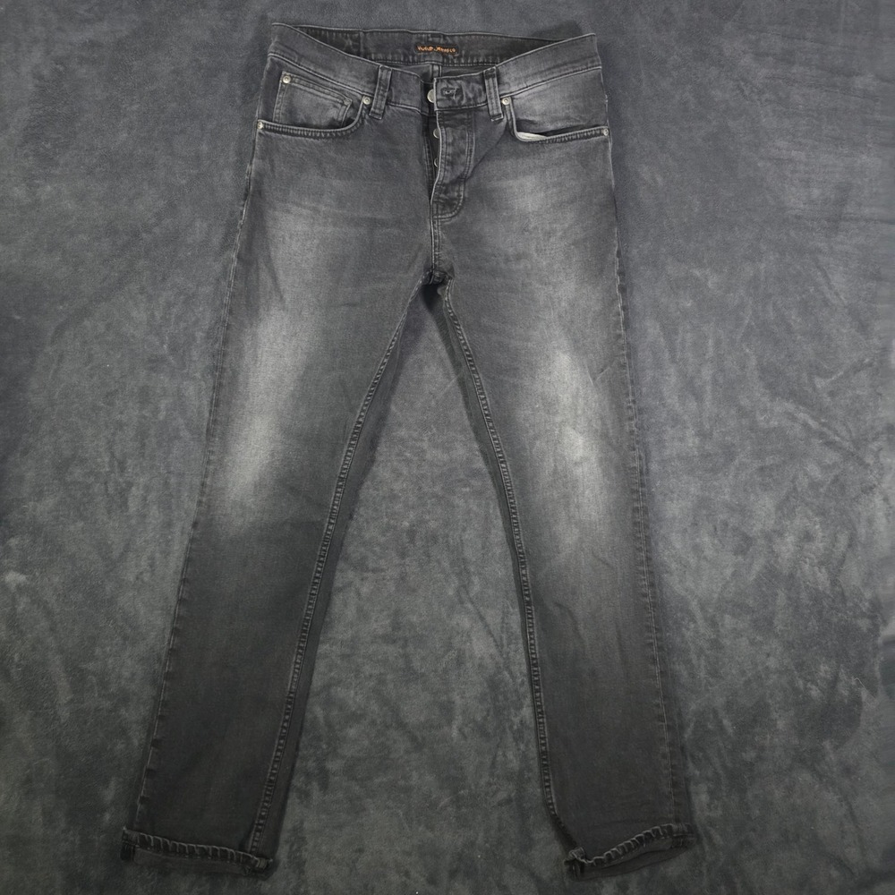 Nudie Jeans Co Mens Slim Fit Black Washed Denim Jeans Size 33x32‎